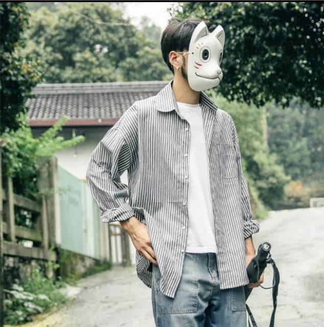 [해외] 봄 신상 남성 패션 캐주얼 루즈핏 오버핏 스트라이프 남방 와이셔츠