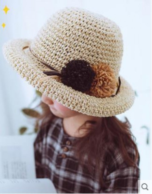[해외] 봄신상 여동 어린아이 패션 러블리 선캡 차양 모자 여름용 밀짚 비치 모자
