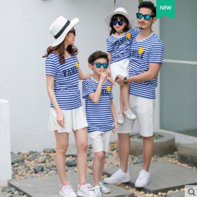 [해외] 여름신상 퀄리티 캐주얼 가족복 패밀리룩 비치룩 스트라이프티셔츠 부모여름티셔츠