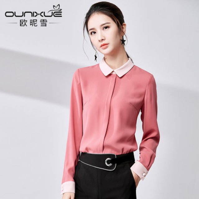[해외]W1359D4 오우 이순신 눈 셔츠 여성 긴 소매 전문 분홍색 셔츠 요정 인형 스웨터 2018 봄 새로운 시폰 셔츠 셔츠