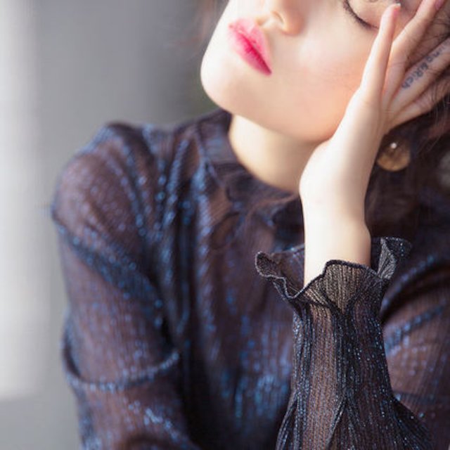 [해외]W1359D8 봄 새로운 밝은 기질 바닥 칼라 셔츠 프릴 느슨한 재킷 긴 소매 셔츠 시폰 셔츠 여성