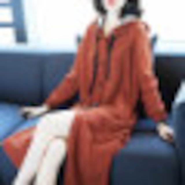 [해외]W144D21 2018 신사용 스프링 위엄있는 분위기 후드 티 드레스 느슨한 슬림 캐러멜 컬러 스플릿 롱 스커트 착용