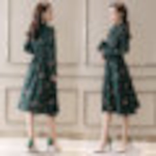 [해외]W144D25 긴 섹션 2018 봄 새로운 기질 한국어 봄 긴 소매 치마 인기있는 여성의 꽃 쉬폰 드레스