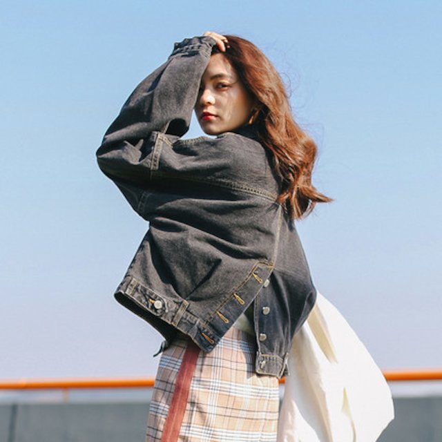 [해외]W144DBF 불규칙한 검은 색 데님 재킷 여성 느슨한 짧은 섹션 2018 봄과 가을 BF 야생 학생 데님 의류의 새로운 한국어 버전