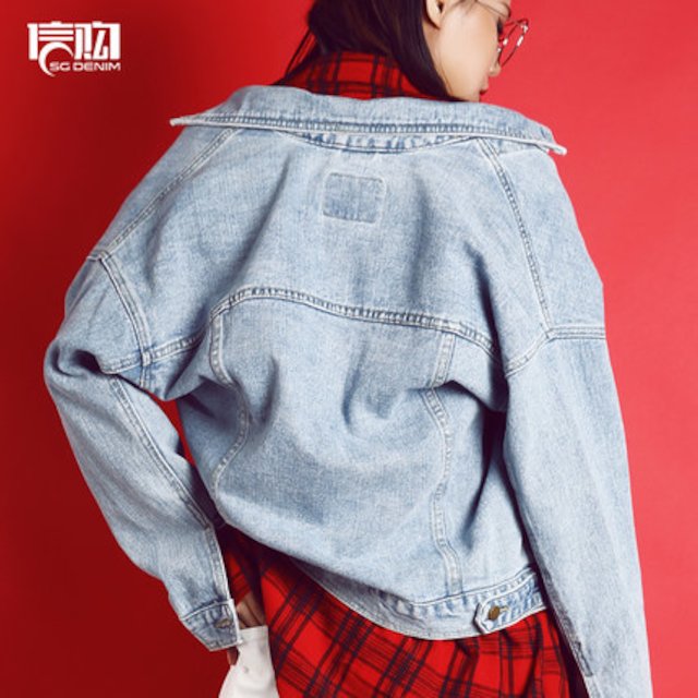 [해외]W144DD9 하라주쿠 데님 자켓 여성 느슨한 한국어 카우보이 의류 짧은 단락 BF 바람 2018 봄 신입생 짧은 재킷
