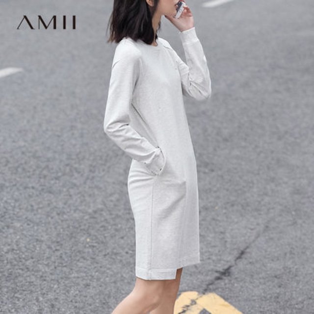 [해외]W144EEE Amii Minimalist 홍콩 블랙 슬림 대형 드레스 여성 반소매 스웨터 스커트
