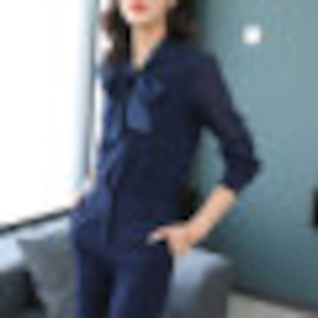 [해외]W144F18 사슴 송 2018 봄 새로운 시폰 블루 셔츠 패션 기질 뿔 팬츠 세트 여성 투피스 슬림