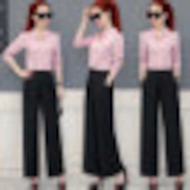 [해외]W144F6A 2018 봄 새로운 패션 기질 높은 허리 바지 넓은 다리 바지 정장 여성의 사교계 긴 소매 두 조각의 조수 여성