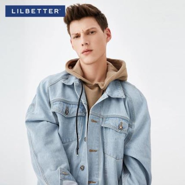 [해외]W144F77 가을 어깨 느슨한 남자 자켓 조류의 동일한 단락 데님 재킷 남성 새로운 캐주얼 자켓 청소년 버전과 LB 스타
