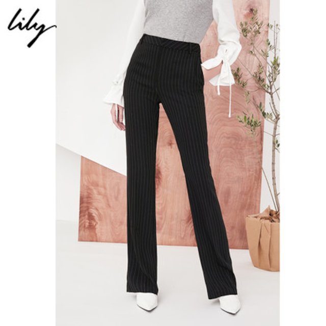 [해외]W144FED Lily2018 봄 여성 비즈니스 통근 OL 세로 줄무늬 얇은 여성 마이크로 바지 118130C5601