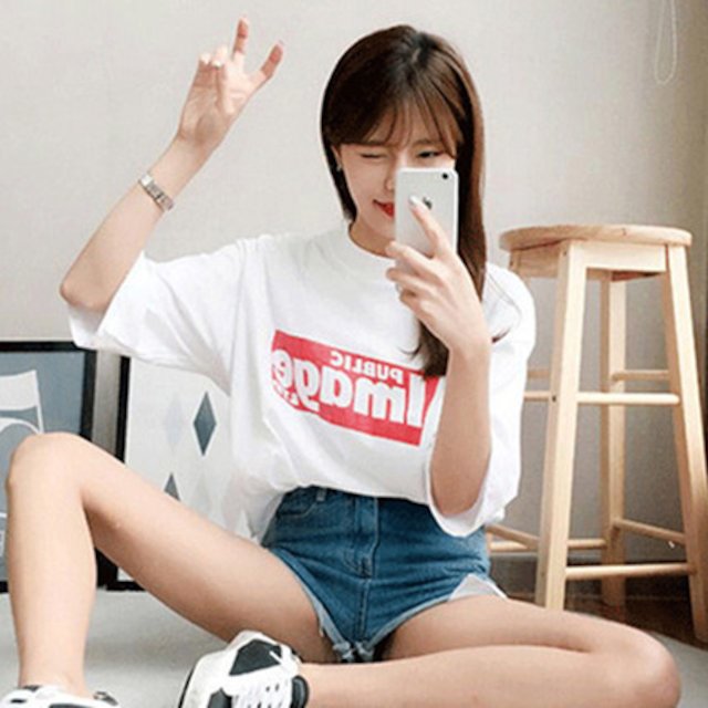 [해외] 여성 여름 캐주얼 반소매 화이트 티셔츠